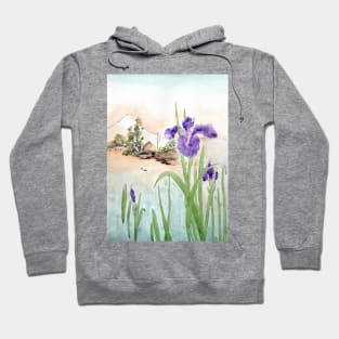 purple iris and Mount Fuji Hoodie